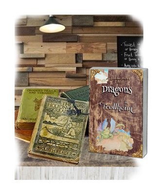 Trolling Abou Trollheim book on shelf with graphics.