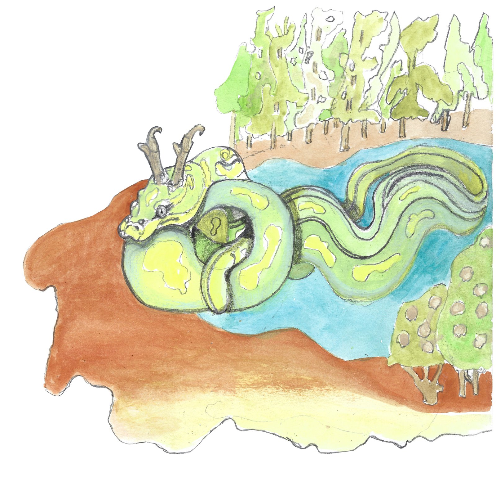 Great Horned Serpent in pond