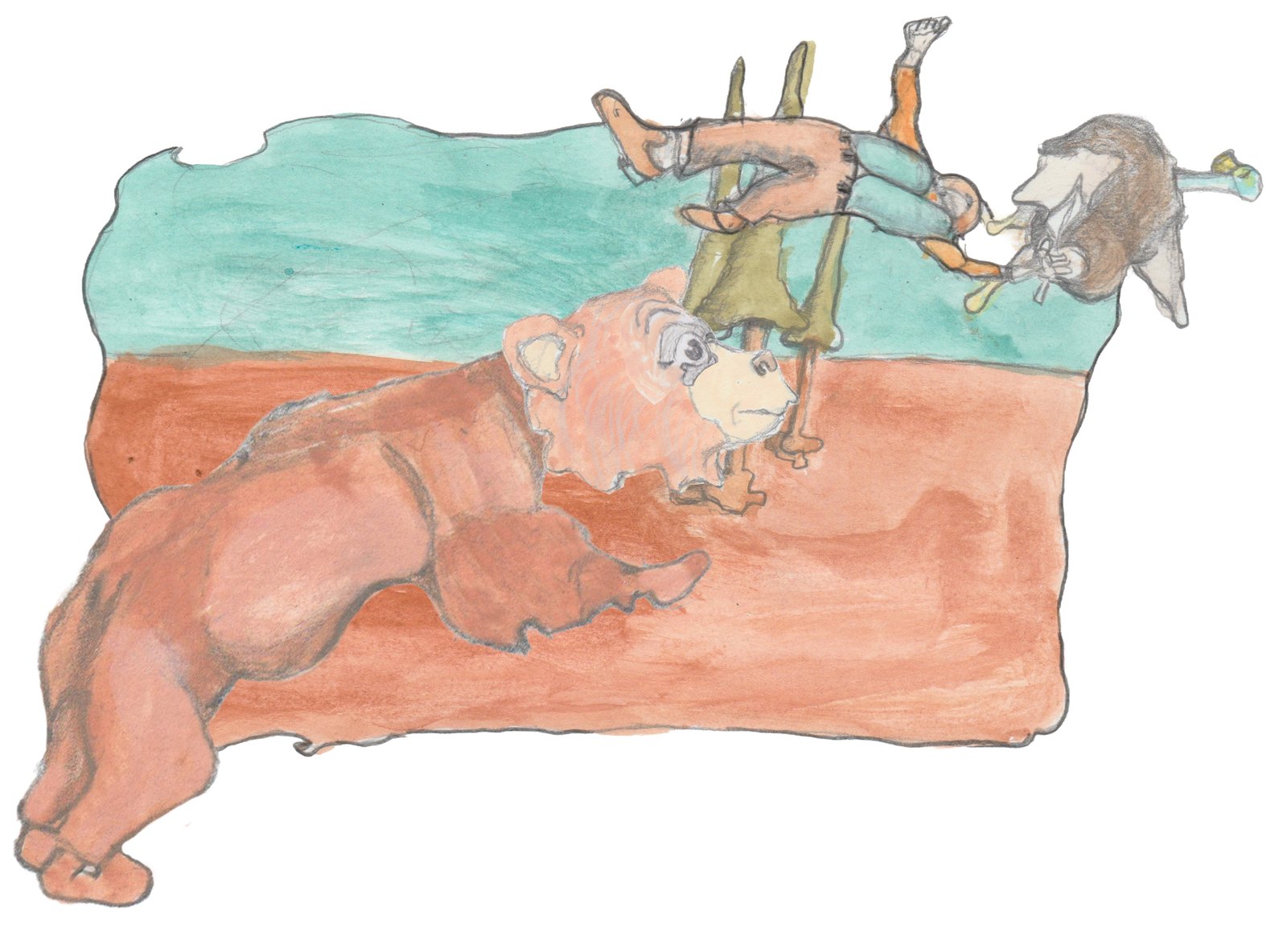 Hulton jumping off Bosco's back grabbing the Jersey Devil's tail feather.