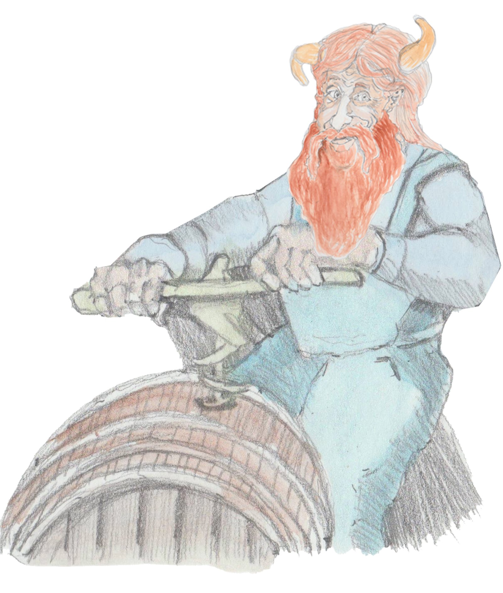 Gramps using serpent to drill a bunghole in the cask.