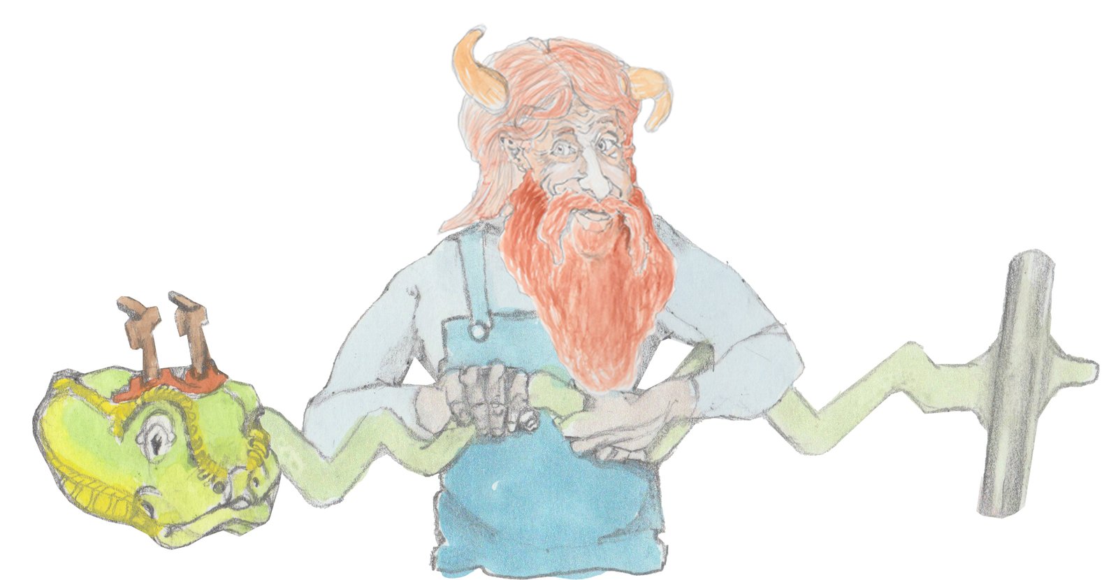 Gramps twisting the serpent into a drill.