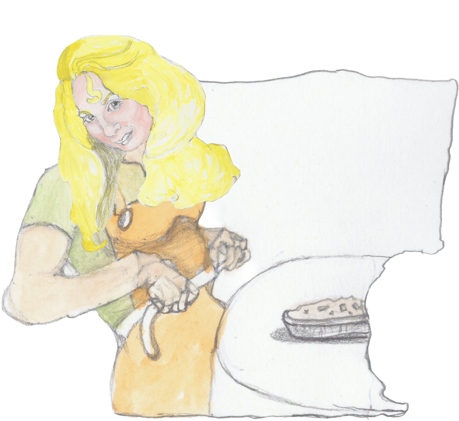 Helgi smiling losening her belt.