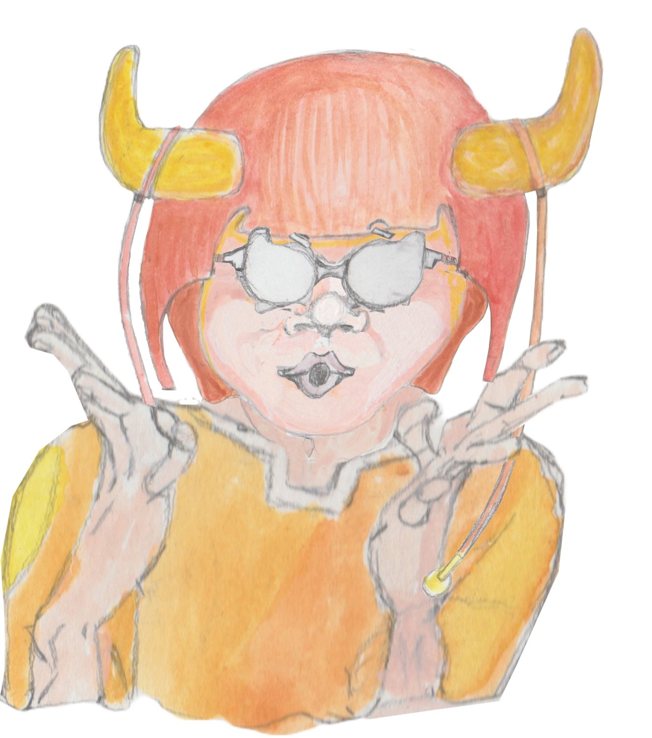 Angroboda looking perplexed with her hands up by her face.