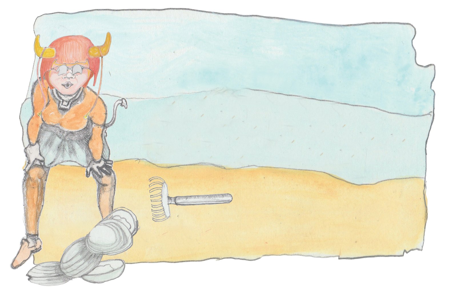 Angroboda digging clams on a beach.