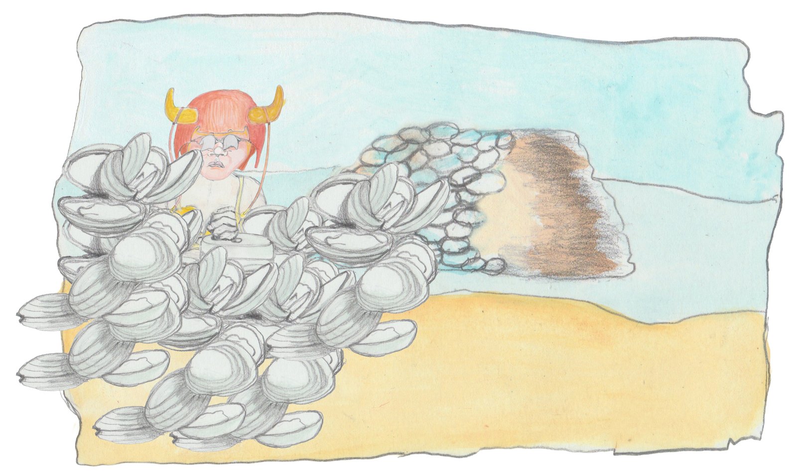 The pile is burying her on teh beach and the midden in the bay is huge now.