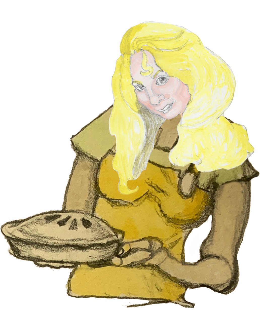 Helgi looking devious while holding one of her blueberry pies.