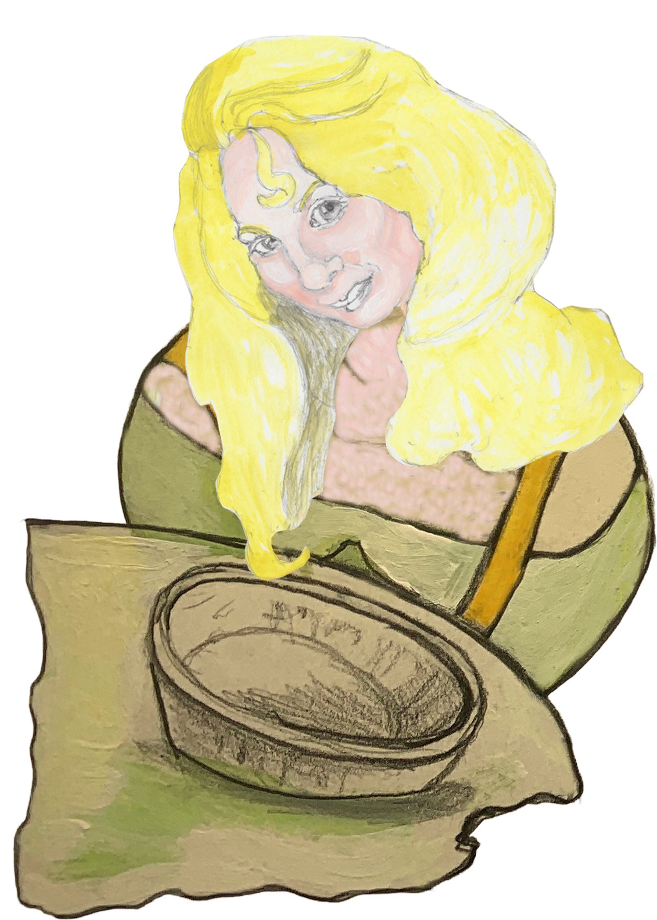 Helgi looking coily over her empty pie plate.