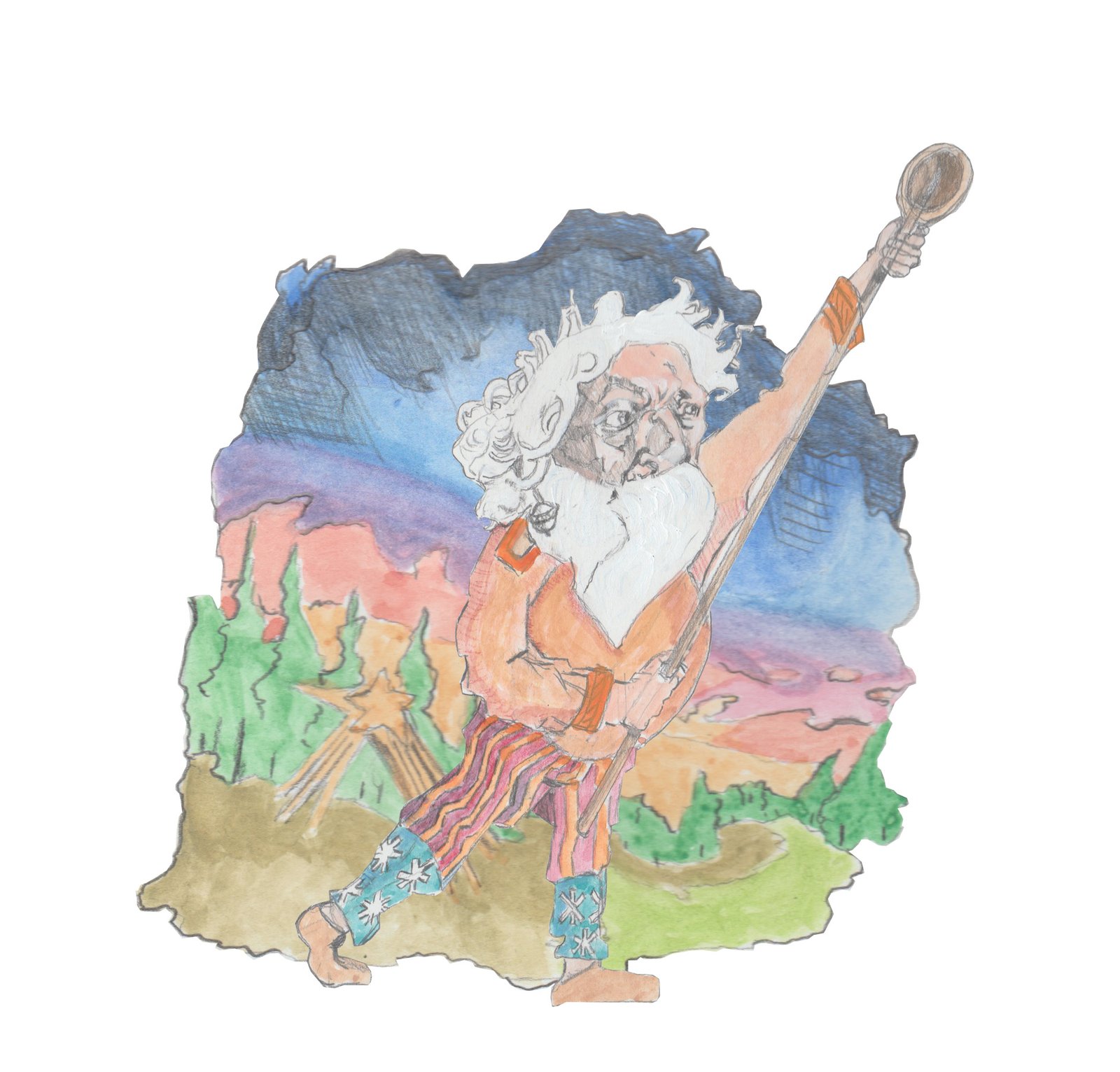 Spoon Licker holding up a spoon in the woods at night.