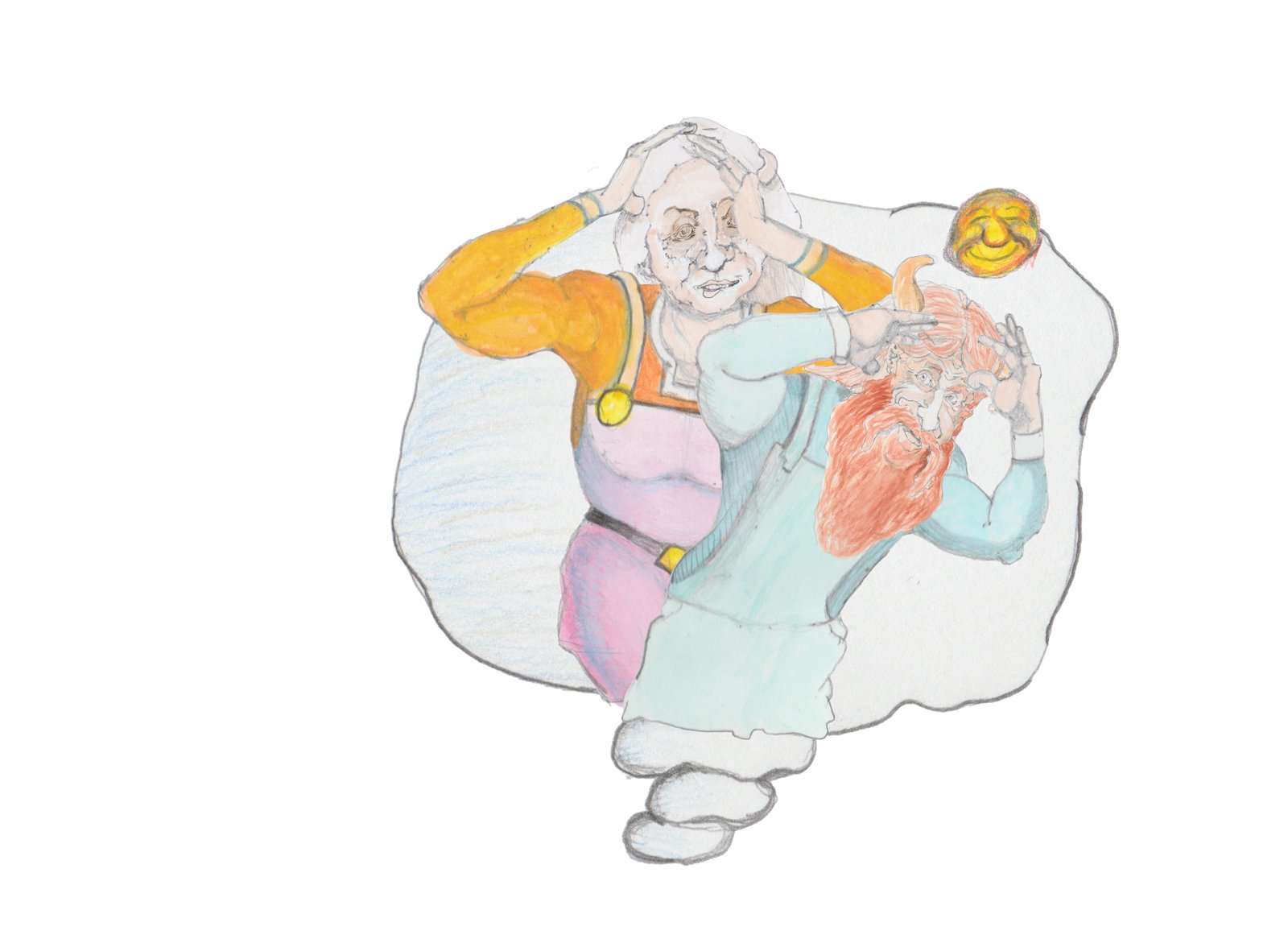 Grams about ready to hit Grmaps who is ducking. They are depicted within a thought bubble.
