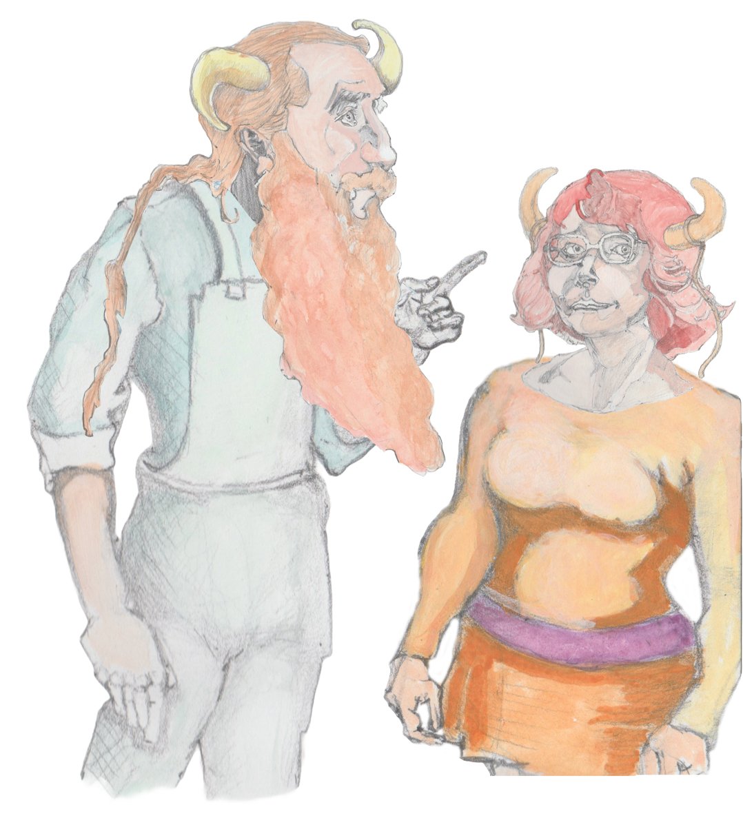 Gramps tell tales to Angrboda who look like she doesn't believe any of them.