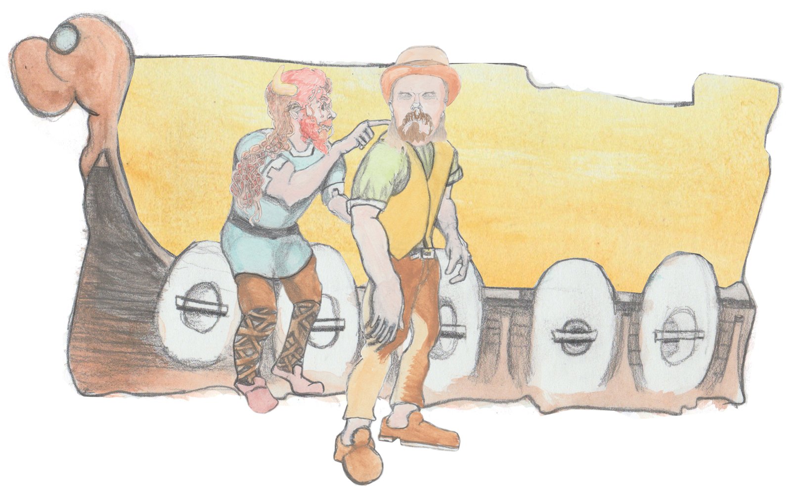 Bjorn shocking Hulton on the kneck in the ship.