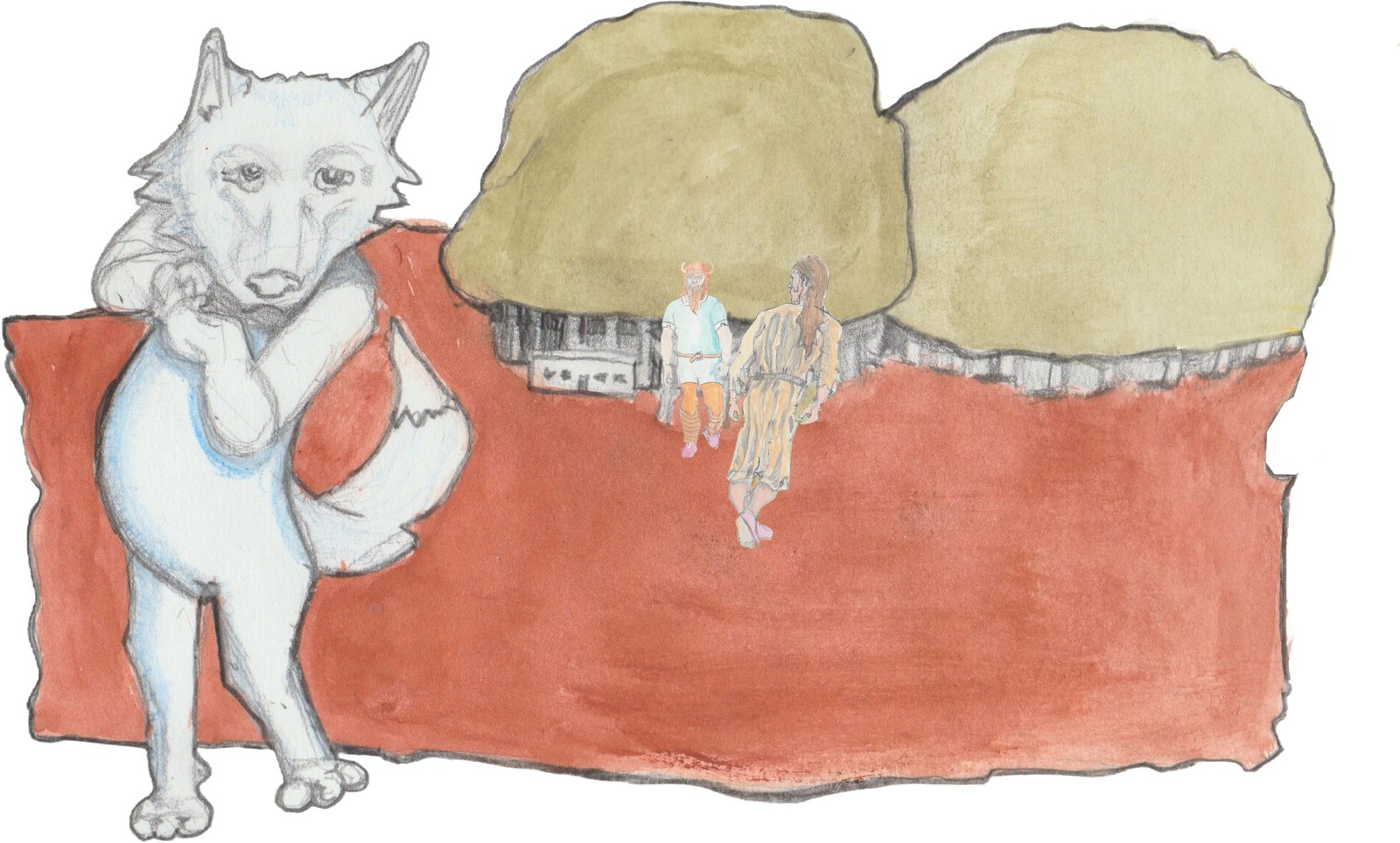 Grams shapeshifted into a foxy lady in Japan with Manni and Bjorn in the distance by a village.