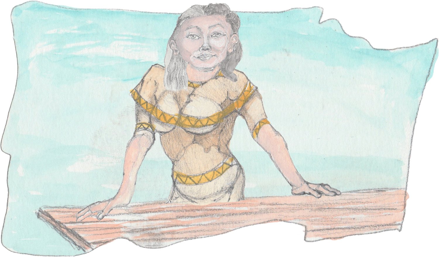 Sultry Annie slipping out of the water on teh raft smirking.