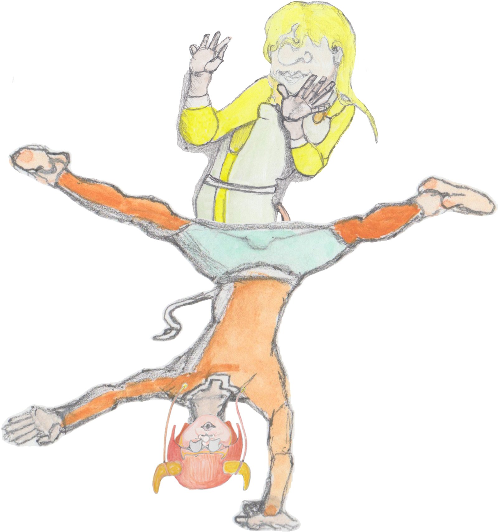 Helgi aghast at Angroboda's dre he i doing a cartwheel in.