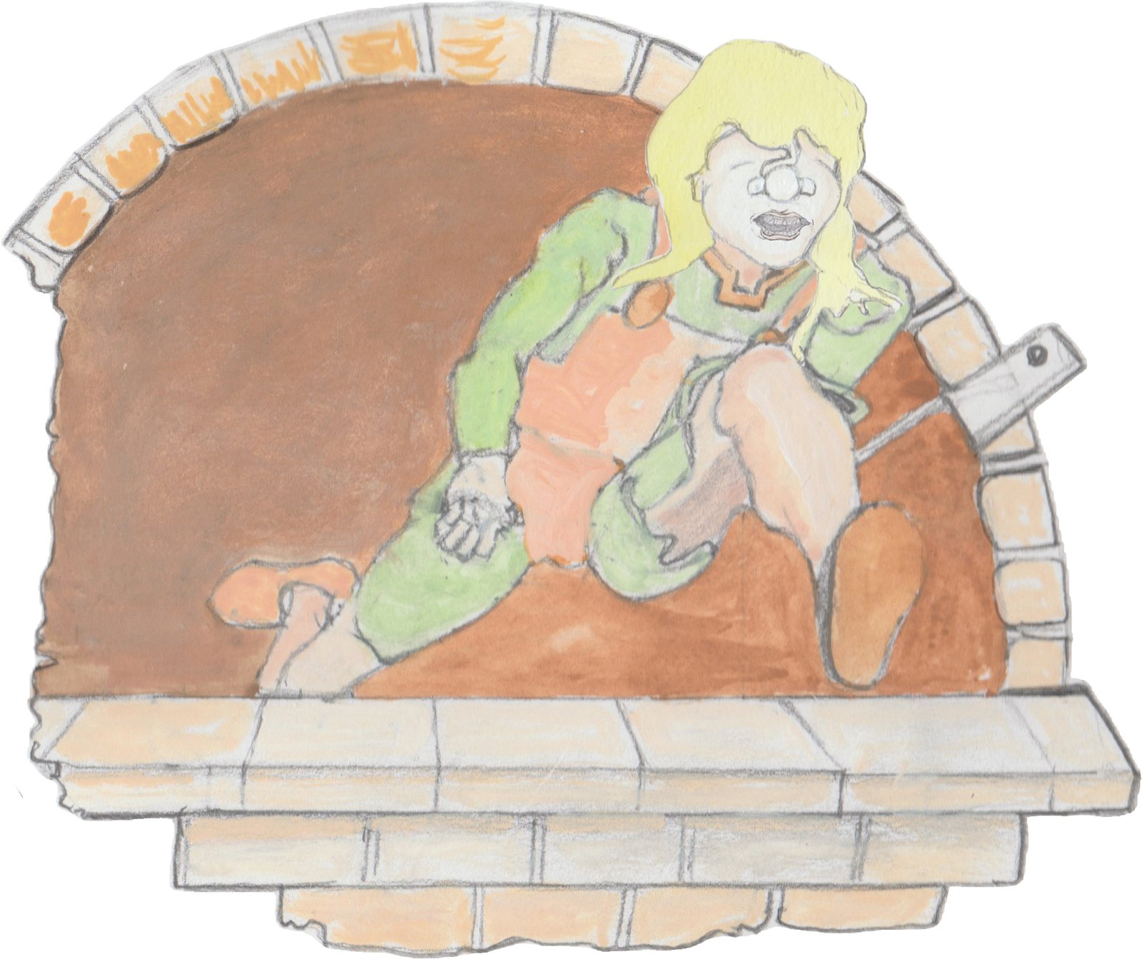 Helgi jumping through window with a meat cleaver.