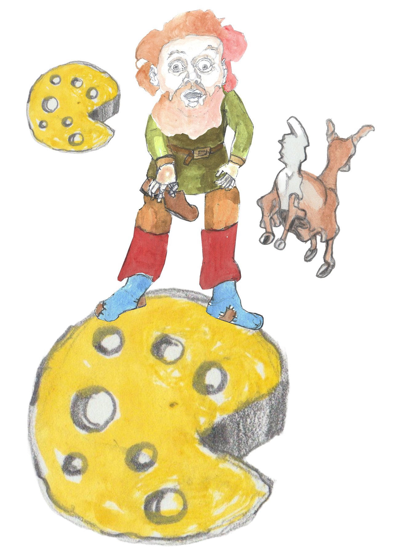 Deer jumping through teh Sand Man's legs on the moon made of cheese.