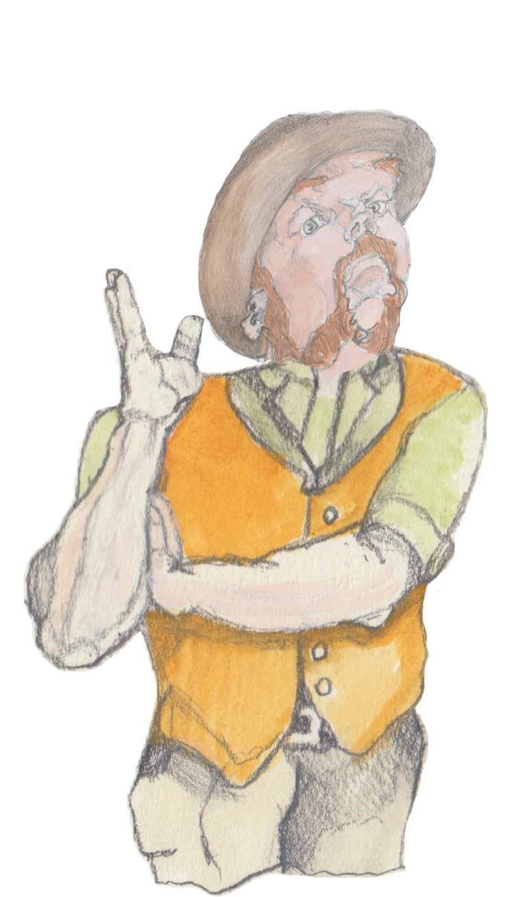 Hulton with a crosed arm and the other bent up at elbow.