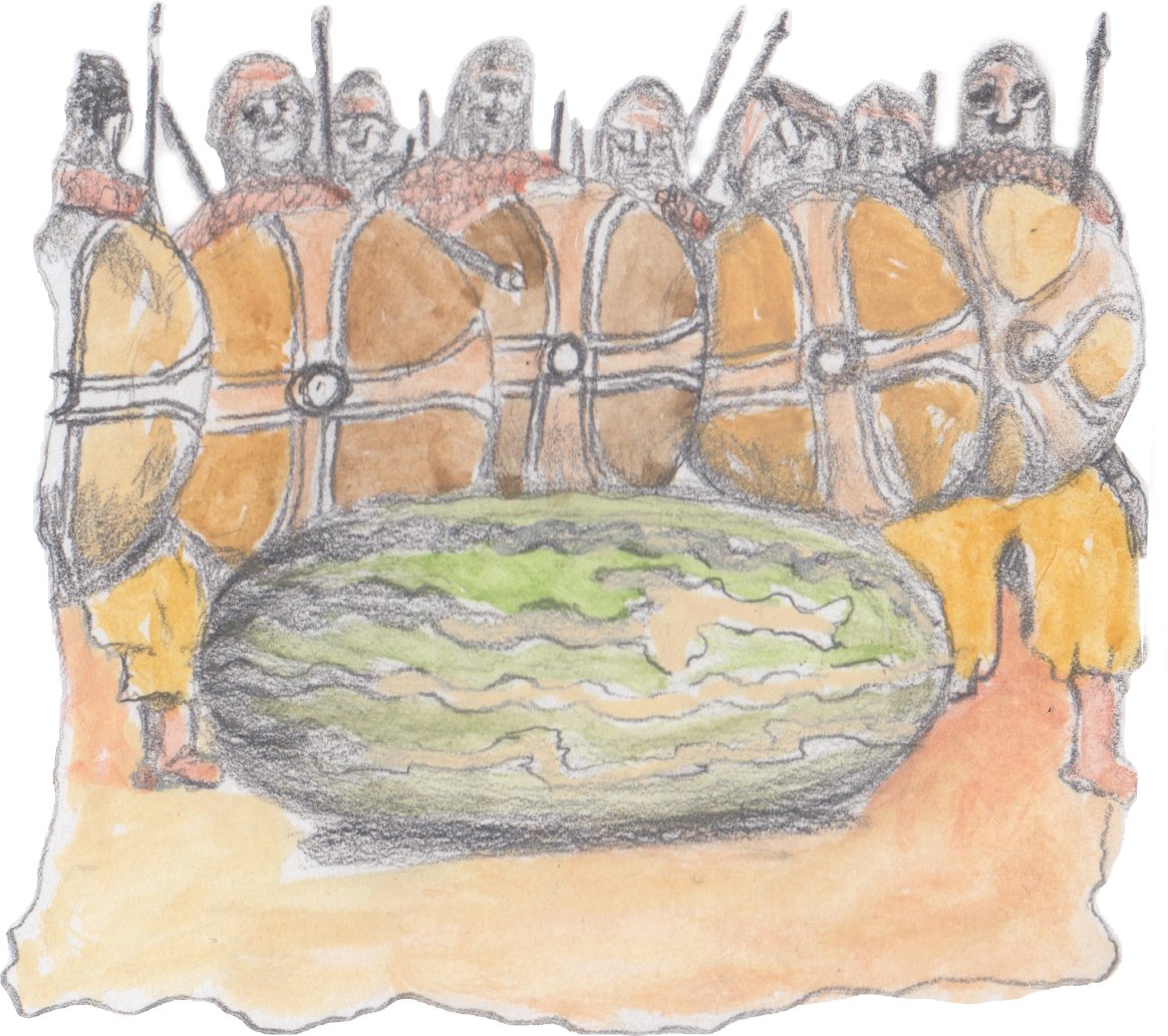 Villagers lined up to fight the melon.