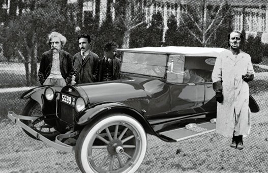 Gang xiting car in front of Inn.