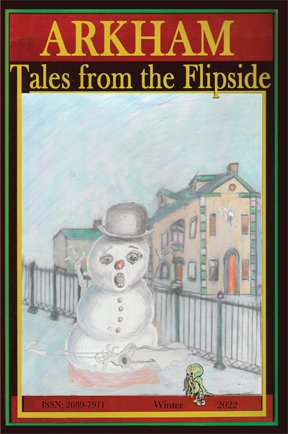 Winter 2022 Cover with scared snowman and flying squid in Salem Common