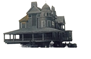 Stetson Hall up on jacks ready to be put on barge to sail across the bay to Peach's Point Marblehead after President Taft's eviction.