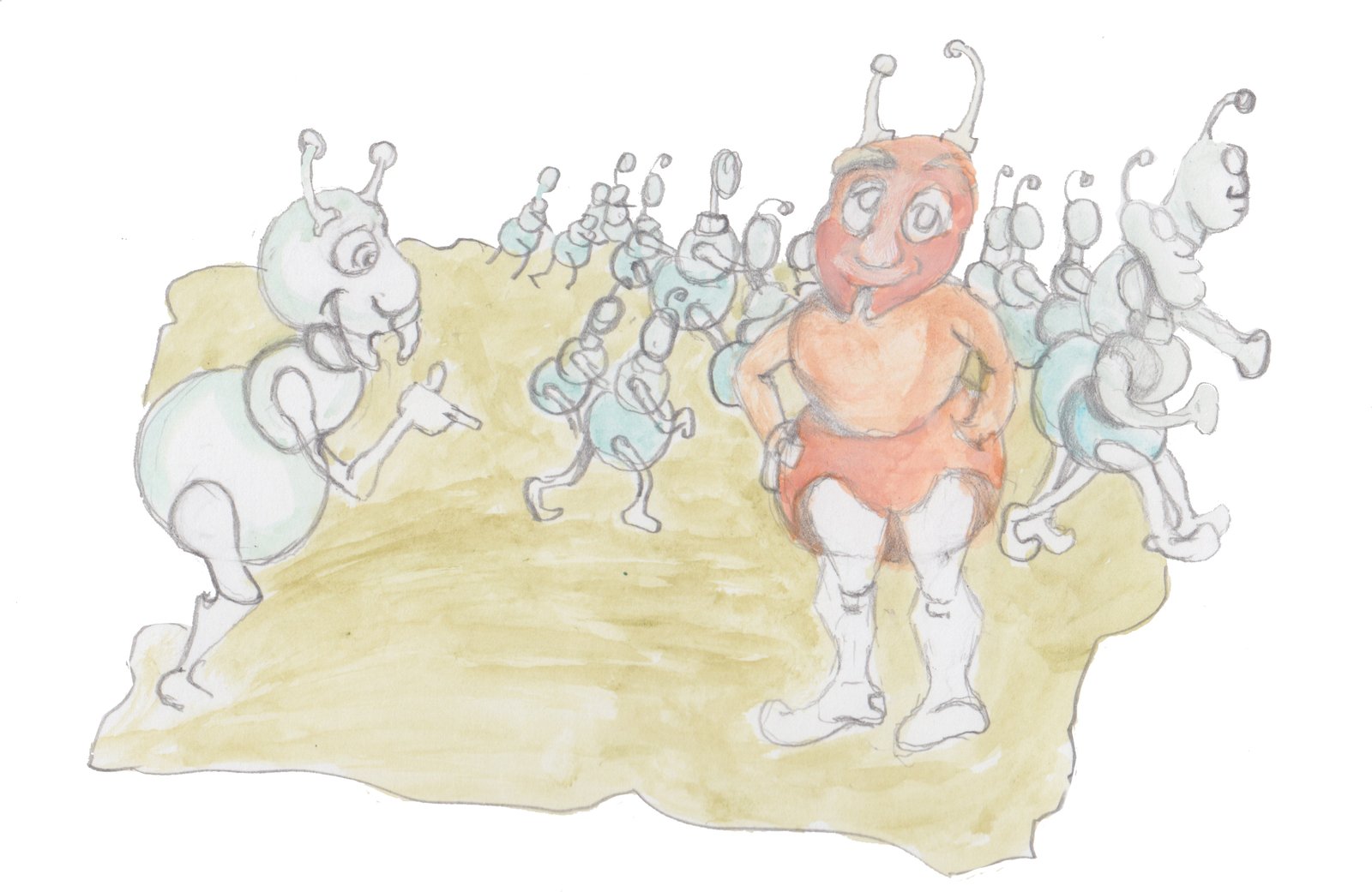 Hulton and Bjorn transformed into ants and are going to join the parade of ants behind them.