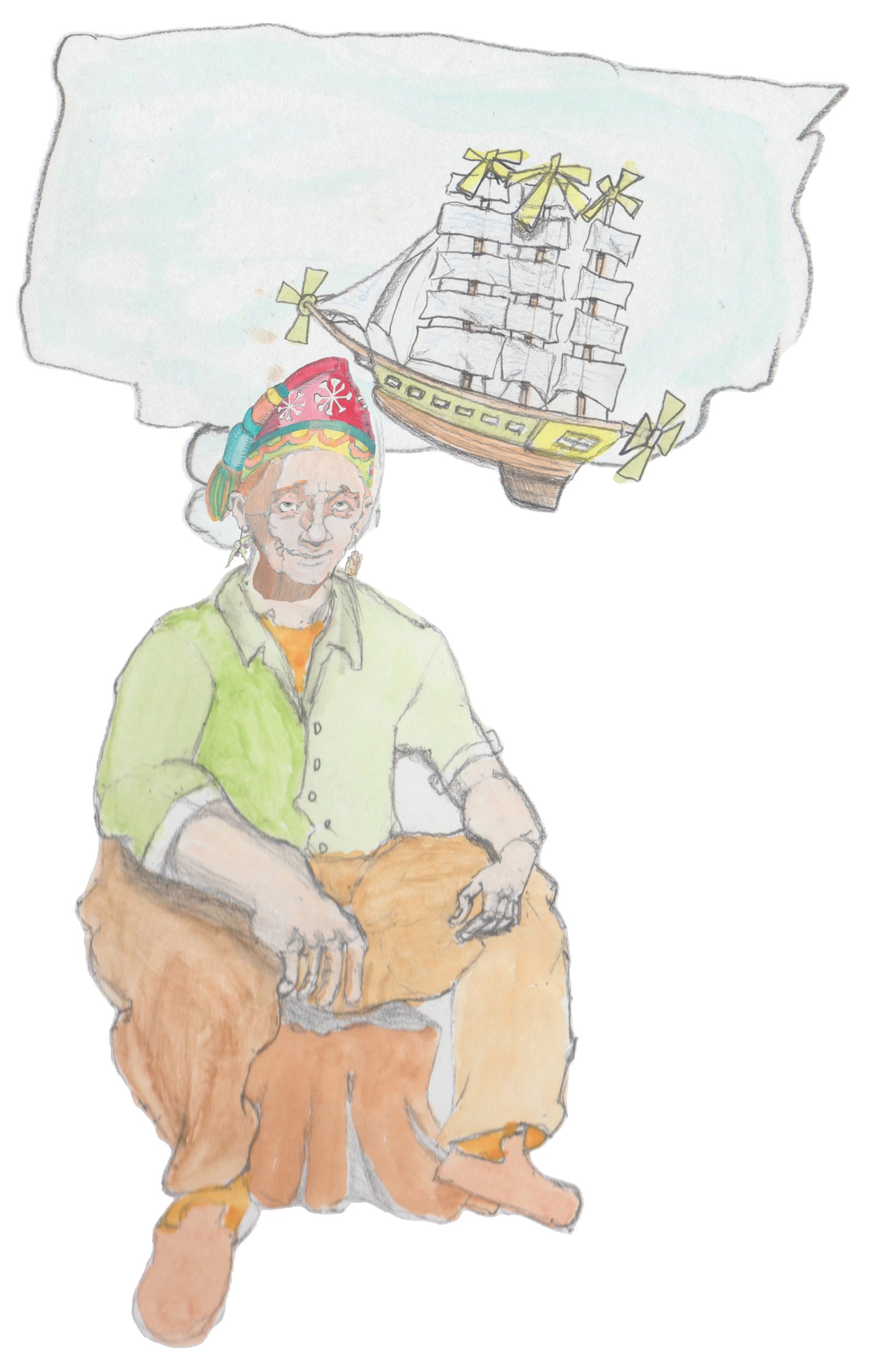 John Bowker sitting on a stump thinking about Jules Verne's flying tall ships.