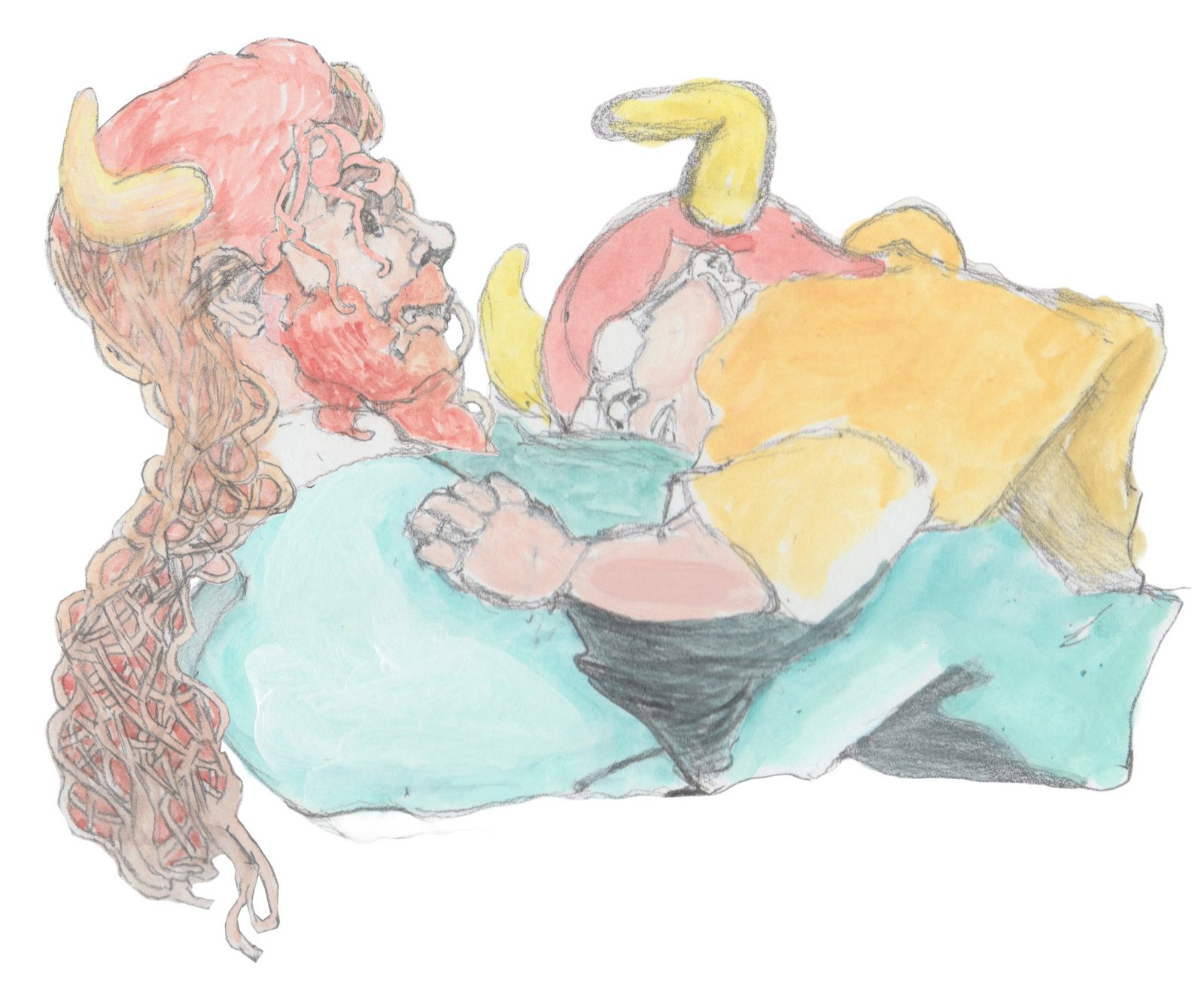 Angrboda as a little girl sleeping on Bjorn's chest.
