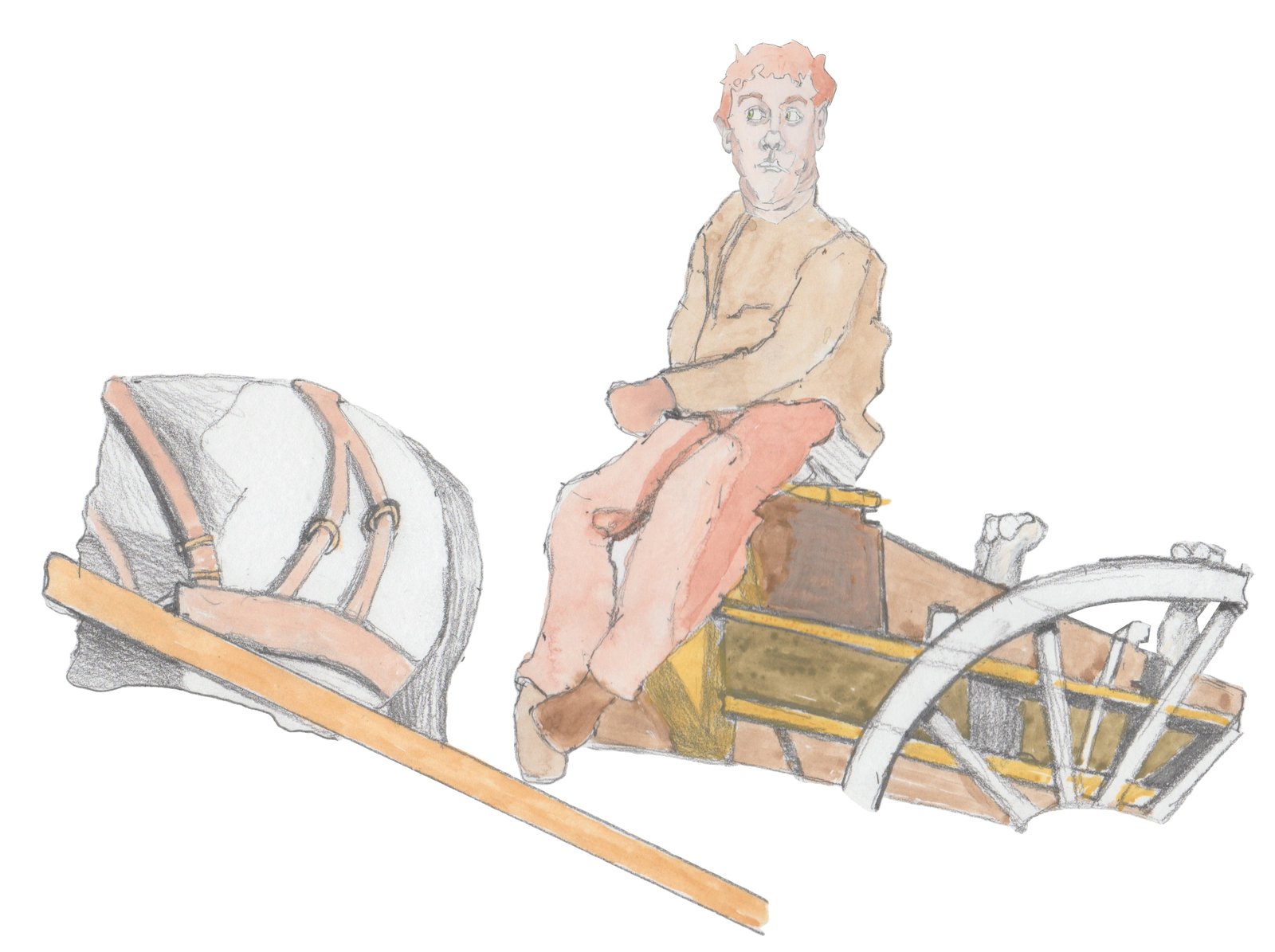 Sammy Buck on a horse wagon with some dead pigs in the back.