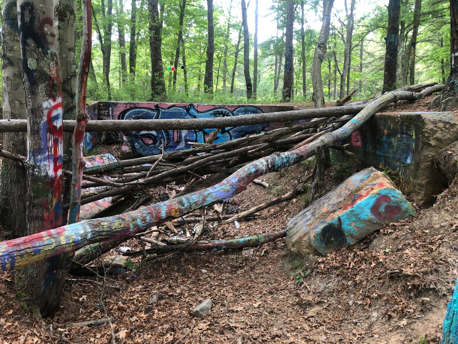 Ruins of terra cotta factory spraypainted where treasure is.
