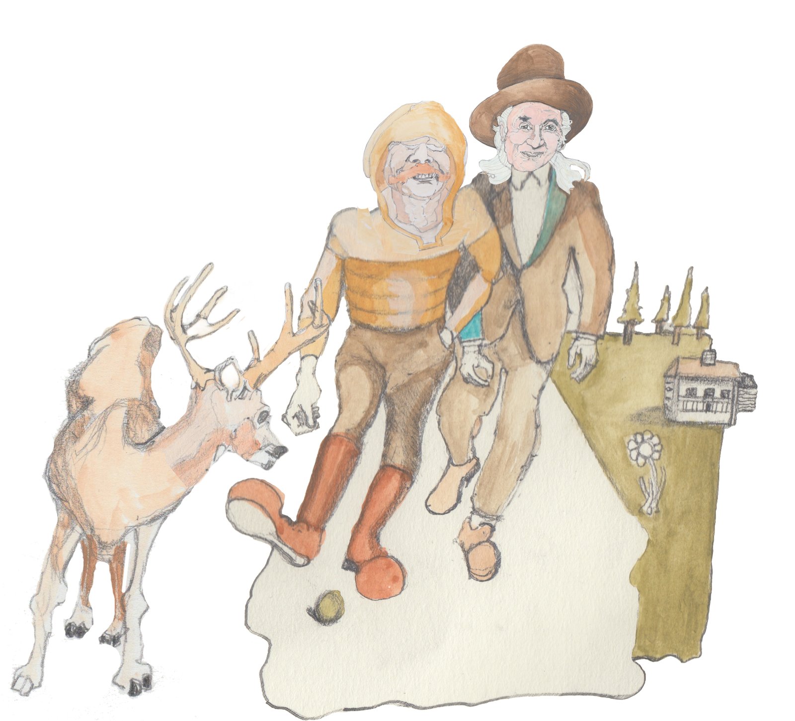 Nobbi, Karl, and Pop leaving Platt's Tavern into the Pines.