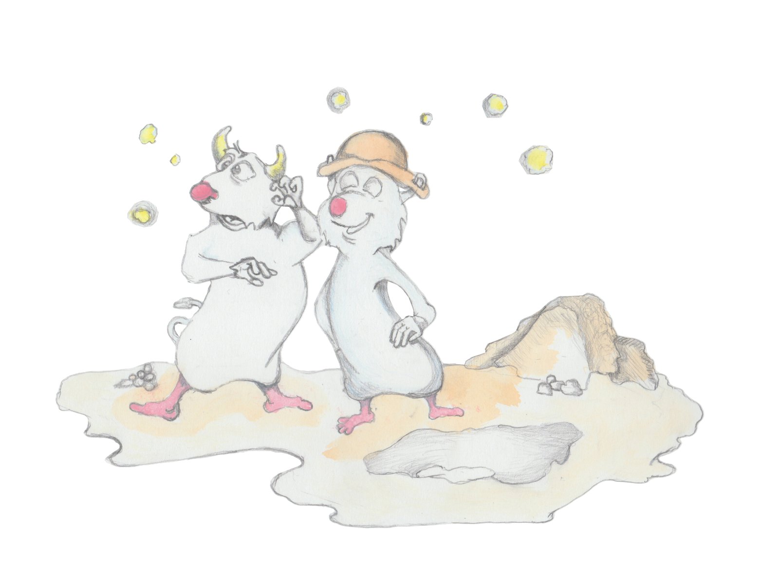 Bjorn and Hulton turn into Voles with fireflies glowing around them.
